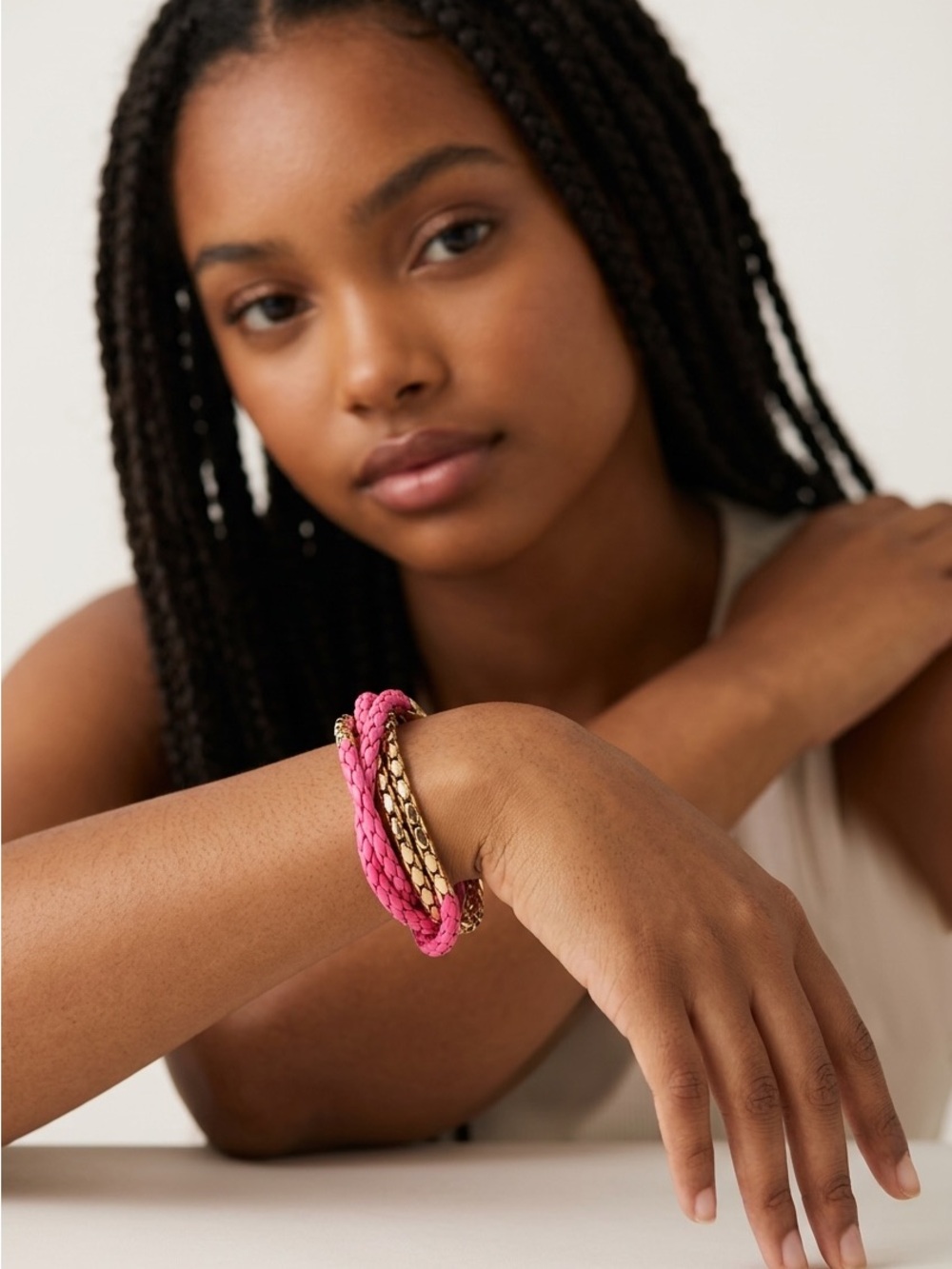Pink and Gold Braided Wrap Bracelet - Fashion Teen Jewelry New